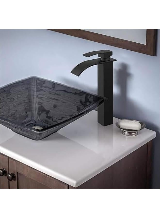 HOOKOR Black Waterfall Spout Bathroom Faucet, Tall Single Handle Bathroom Vessel Sink Faucet, Rv Lavatory Vessel Faucet Basin Mixer Tap, Solid Brass/Matte Black (Black) - Image 3