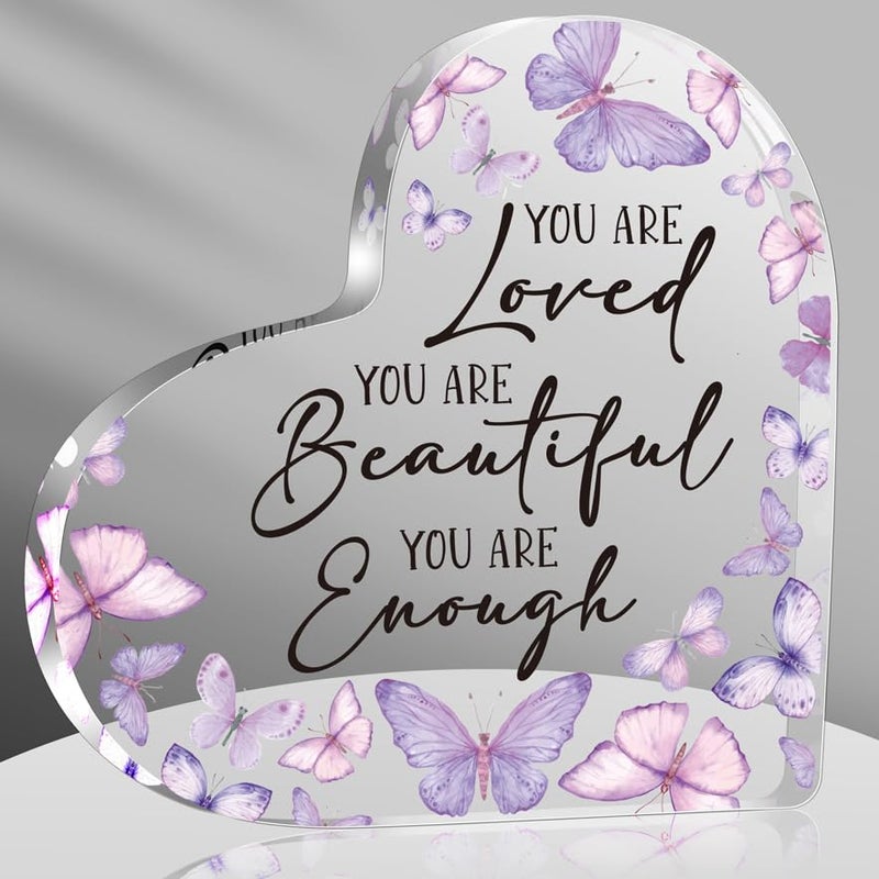 YAANUNULU Inspirational Butterfly Gifts for Women, Christian Gifts for Women, Butterfly Decorations for Coworker Friend, You Are Loved You Are Beautiful You Are Enough Positive Plaque - Image 1