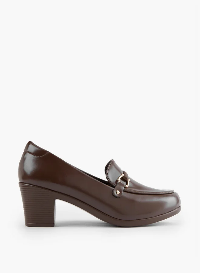 Flora Bella By Shoexpress Snaffle Detail Slip-On Shoes with Block Heels