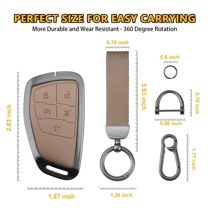 FT FUNTOR for Chevrolet Tahoe Metal Key Fob Cover,PU Leather,Zinc Alloy Key Case Protector,for GMC Yukon Denali Sierra 2021-2025,for Chevy Silverado Suburban Tahoe 2022-2024 (Brown, 5 Button) - Image 5