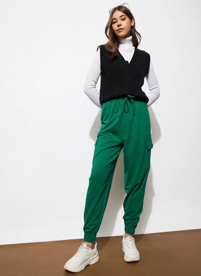 SASSAFRAS Green Mid-Rise Joggers for Women