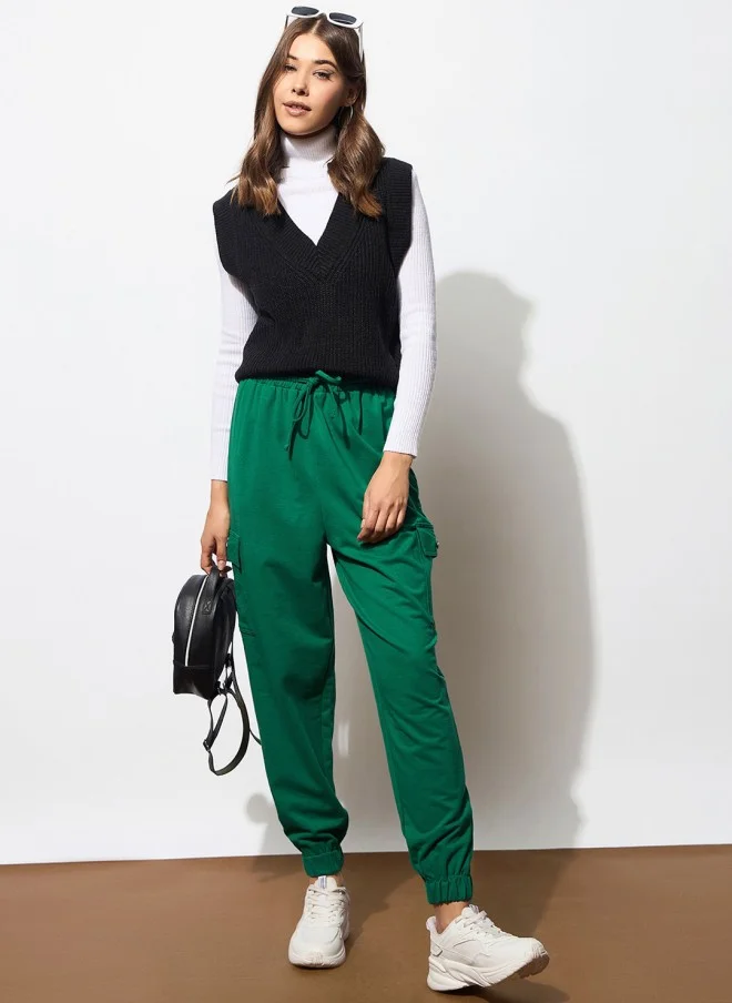 SASSAFRAS Green Mid-Rise Joggers for Women