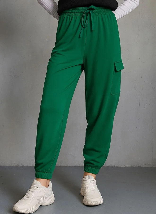 SASSAFRAS Green Mid-Rise Joggers for Women