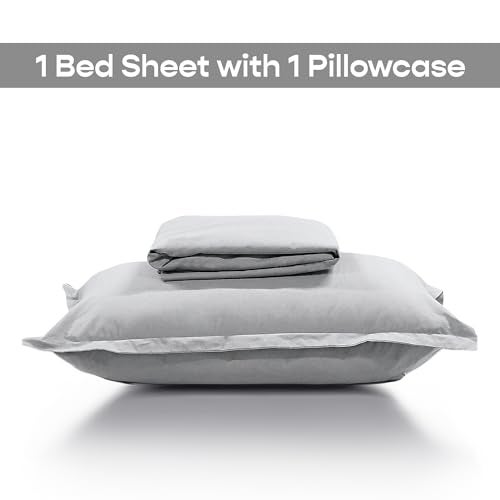 SleepyCat 200TC Percale Fitted Sheets with 1 Pillowcase | 100% Breathable Cotton Bedsheet | Cool & Crsip Feel | 360° Elastic Grip for Easy Tuck| Dolphin Grey, Single Size, 72x36 Inch - Image 3