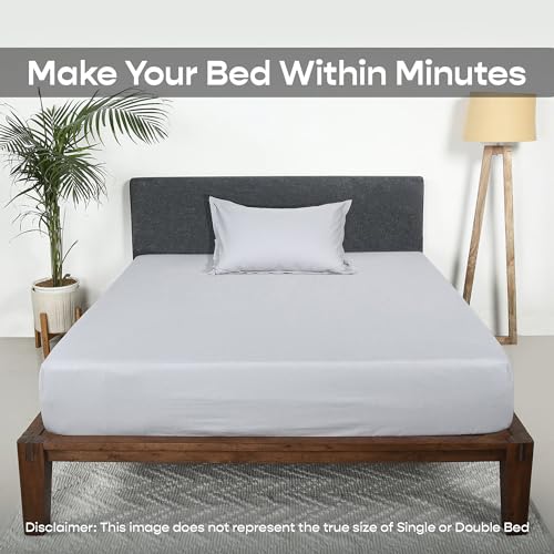 SleepyCat 200TC Percale Fitted Sheets with 1 Pillowcase | 100% Breathable Cotton Bedsheet | Cool & Crsip Feel | 360° Elastic Grip for Easy Tuck| Dolphin Grey, Single Size, 72x36 Inch - Image 2