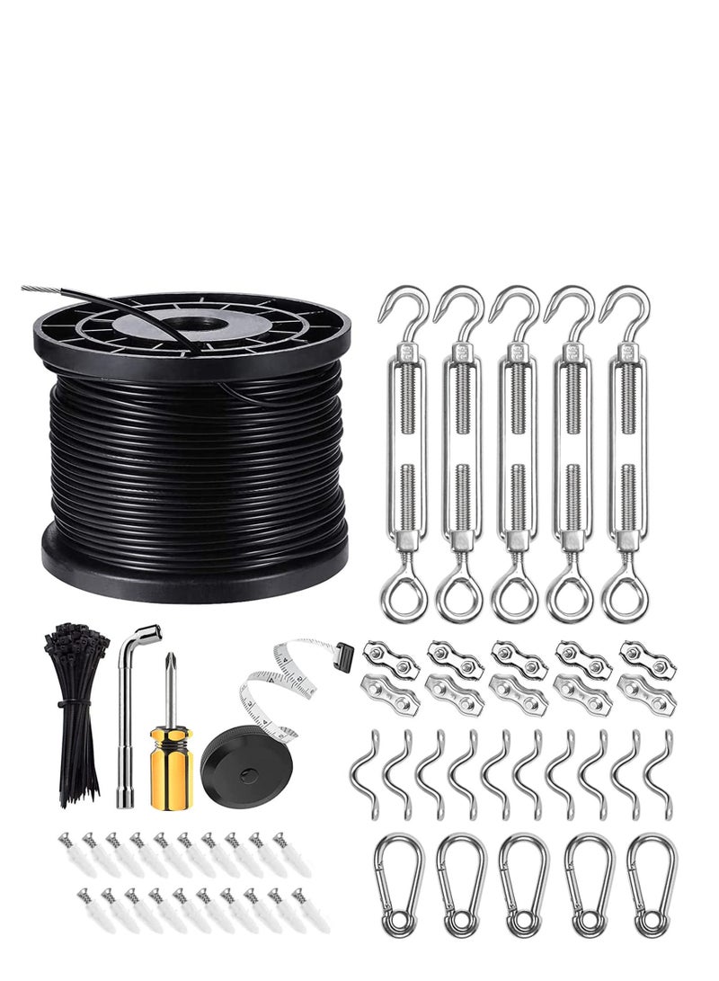 SYOSI String Light Hanging Kit with 170ft Coated Stainless Steel 304 Tension Wire Rope Outdoor Guide kit Lights Suspension - Image 1