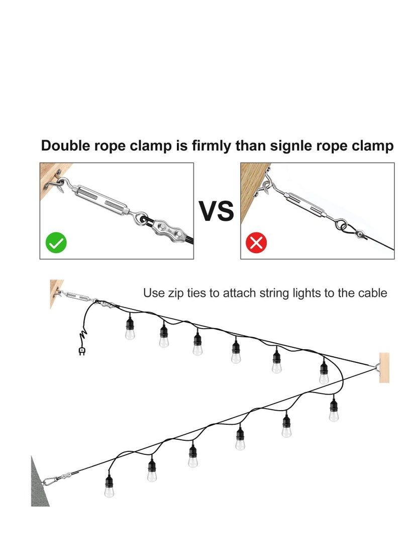 SYOSI String Light Hanging Kit with 170ft Coated Stainless Steel 304 Tension Wire Rope Outdoor Guide kit Lights Suspension - Image 5