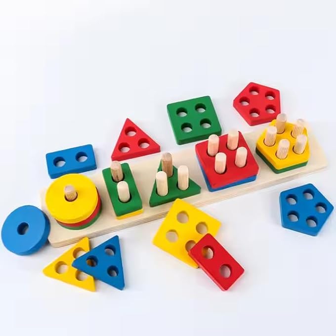 WOODEN SORTING & STACKING TOYS FOR TODDLERS – MONTESSORI-INSPIRED WOODEN STACKING TOY BLOCK SET – EDUCATIONAL SORTING AND STACKING TOY FOR KIDS AGE 1–3 - Image 1