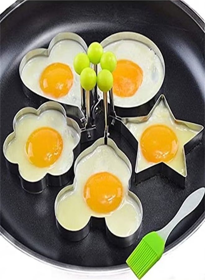 5-Piece Stainless Steel Egg Pancake Round, Heart, Flower, Five-Pointed Star and Mickey Mouse Shaped Mold Ring Kitchen Utensil for Creative Breakfast Set - Image 3