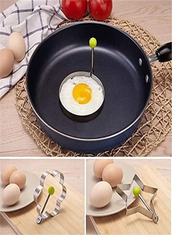 5-Piece Stainless Steel Egg Pancake Round, Heart, Flower, Five-Pointed Star and Mickey Mouse Shaped Mold Ring Kitchen Utensil for Creative Breakfast Set - Image 5