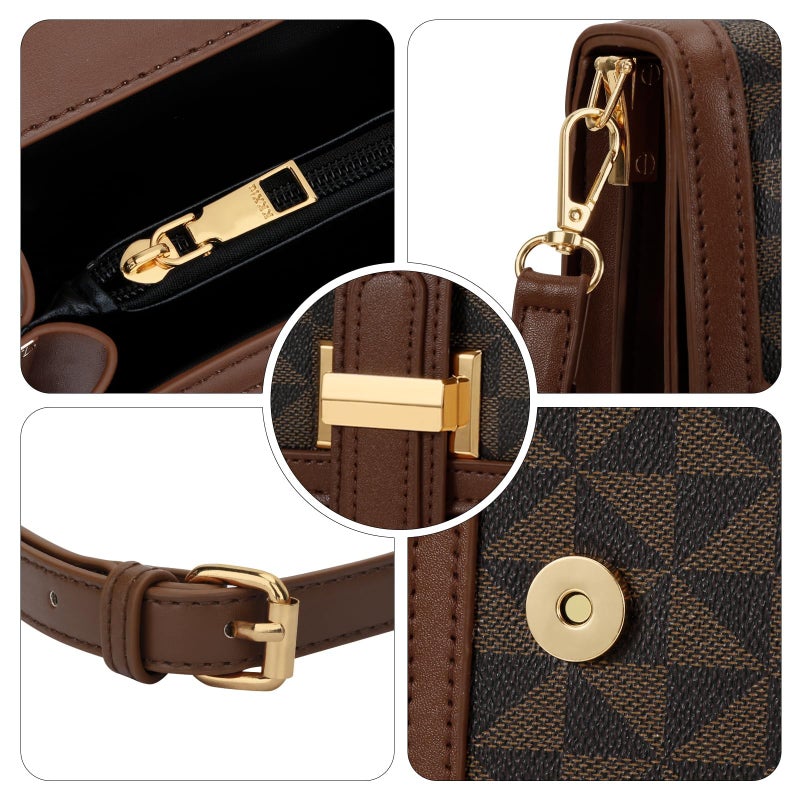 KKXIU Crossbody Bags for Women - Top Handle Purses for Lady, Leather Handbags Shoulder Clutch with Adjustable Shoulder Strap (Brown Checkered) - Image 4