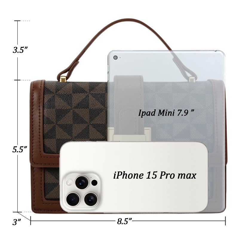 KKXIU Crossbody Bags for Women - Top Handle Purses for Lady, Leather Handbags Shoulder Clutch with Adjustable Shoulder Strap (Brown Checkered) - Image 5