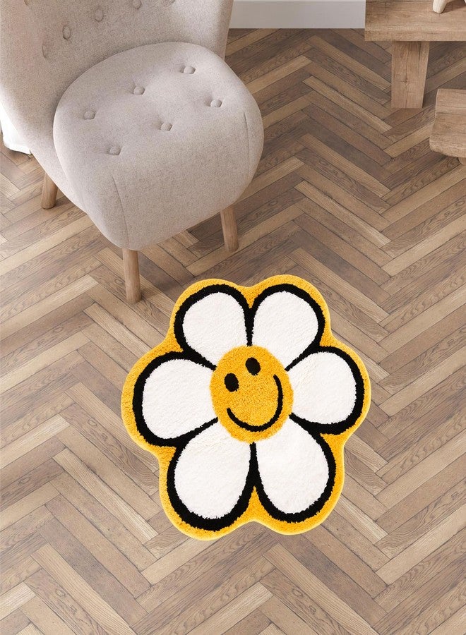 Whaline Smile Face Bath Rug Sunflower Happy Face Tufted Bath Mat Non Slip Absorbent Bathroom Shower Rugs Front Door Water Absorption Fluffy Carpet Floor Mat for Kitchen Bedroom Entrance Toilet Bathtub - Image 4