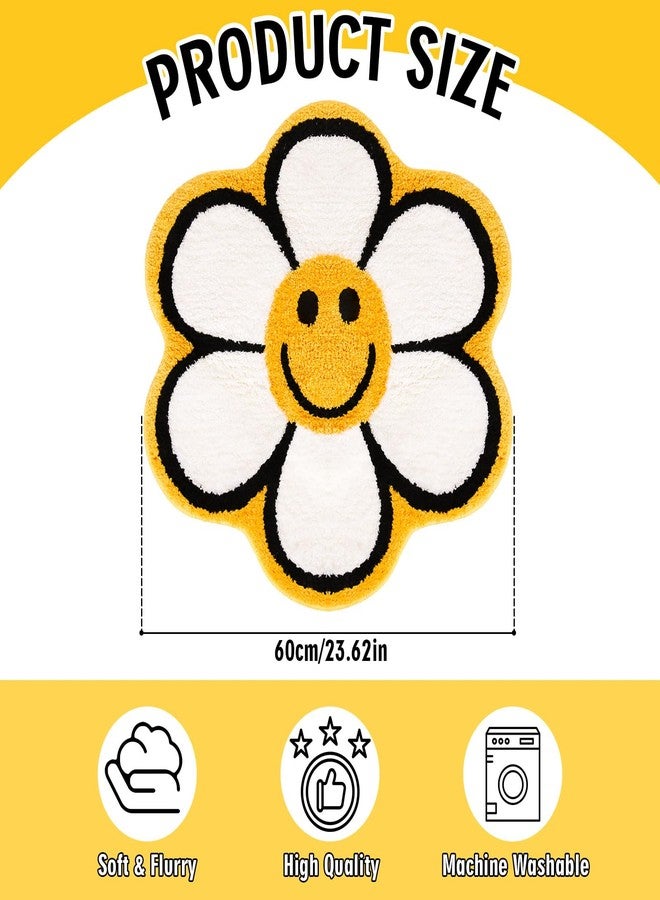 Whaline Smile Face Bath Rug Sunflower Happy Face Tufted Bath Mat Non Slip Absorbent Bathroom Shower Rugs Front Door Water Absorption Fluffy Carpet Floor Mat for Kitchen Bedroom Entrance Toilet Bathtub - Image 2