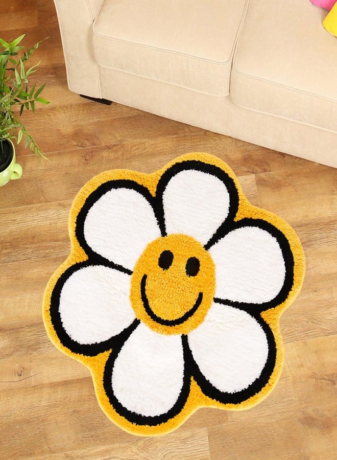 Whaline Smile Face Bath Rug Sunflower Happy Face Tufted Bath Mat Non Slip Absorbent Bathroom Shower Rugs Front Door Water Absorption Fluffy Carpet Floor Mat for Kitchen Bedroom Entrance Toilet Bathtub - Image 1