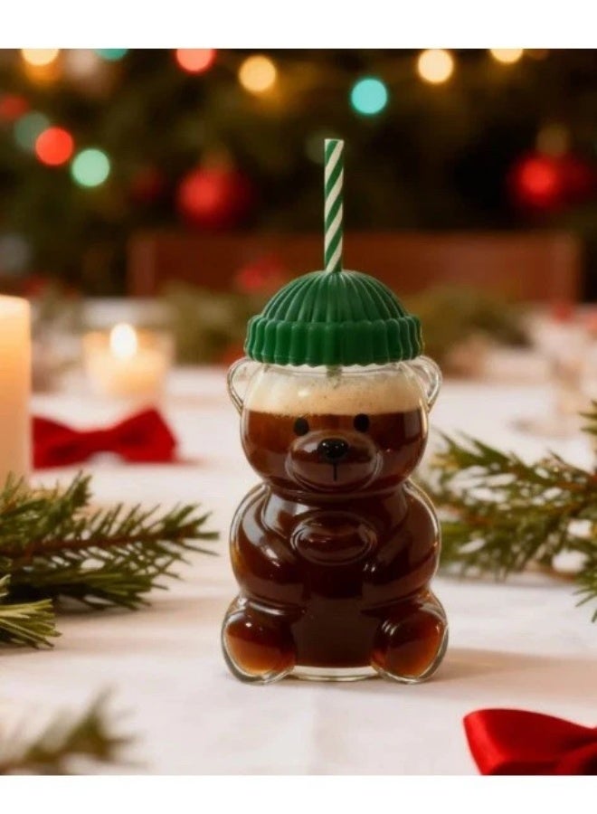 general 2025 Bear Glass Jar Cup Tumbler w Straw for hot coffee - Image 3