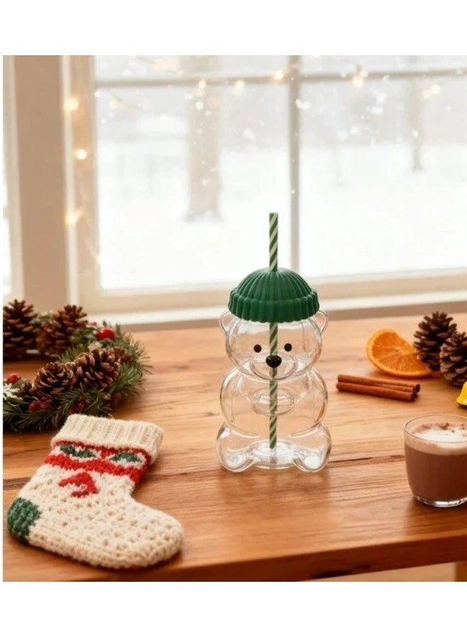 general 2025 Bear Glass Jar Cup Tumbler w Straw for hot coffee - Image 4