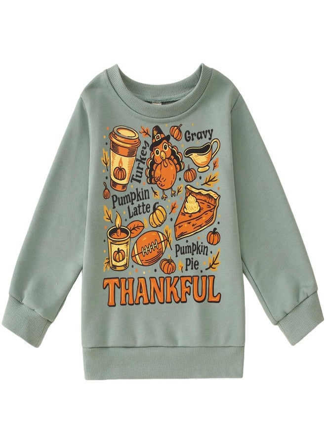 KEKEMI Toddler Boys Girls Thanksgiving Sweatshirt Thankful Graphic Shirt Funny Turkey Print Pullover Tops Holiday Outfits(Green,5-6T) - Image 1