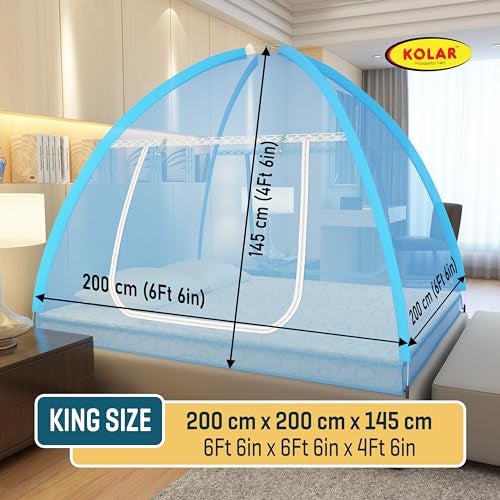 Kolar Mosquito Net for Double Bed | 30 GSM Polyester | Foldable King Size Machardani | Strong & Durable Tent Design | Corrosion-Resistant Frame – Full Blue - Image 2