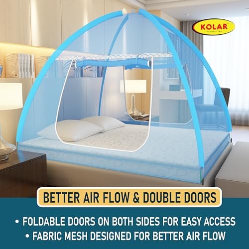 Kolar Mosquito Net for Double Bed | 30 GSM Polyester | Foldable King Size Machardani | Strong & Durable Tent Design | Corrosion-Resistant Frame – Full Blue - Image 3