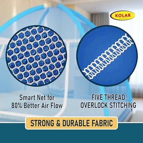 Kolar Mosquito Net for Double Bed | 30 GSM Polyester | Foldable King Size Machardani | Strong & Durable Tent Design | Corrosion-Resistant Frame – Full Blue - Image 5