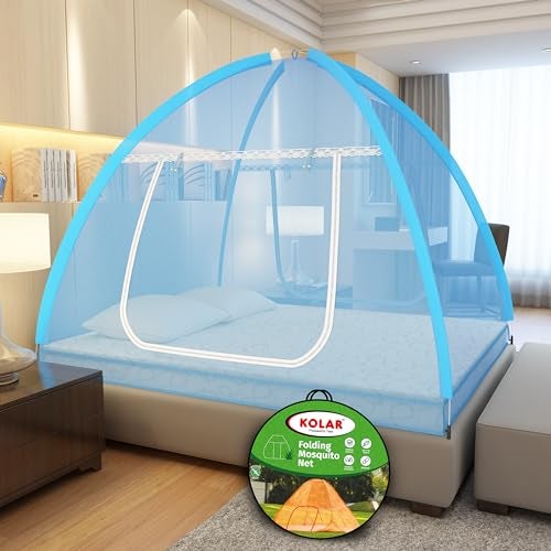 Kolar Mosquito Net for Double Bed | 30 GSM Polyester | Foldable King Size Machardani | Strong & Durable Tent Design | Corrosion-Resistant Frame – Full Blue - Image 1