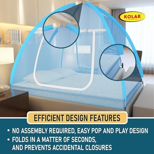 Kolar Mosquito Net for Double Bed | 30 GSM Polyester | Foldable King Size Machardani | Strong & Durable Tent Design | Corrosion-Resistant Frame – Full Blue - Image 4