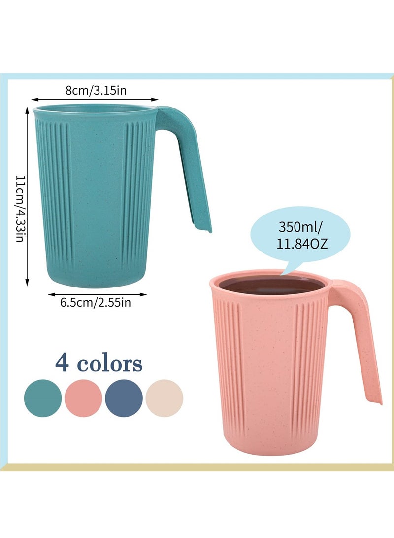 Excefore Reusable Plastic Cup, Unbreakable Wheat Drinking Cup, Coffee Mugs with Handles, Eco Friendly Healthy Multi color Set of 4, Great for Kids Children and Adults, Dishwasher and Microwave Safe - Image 3