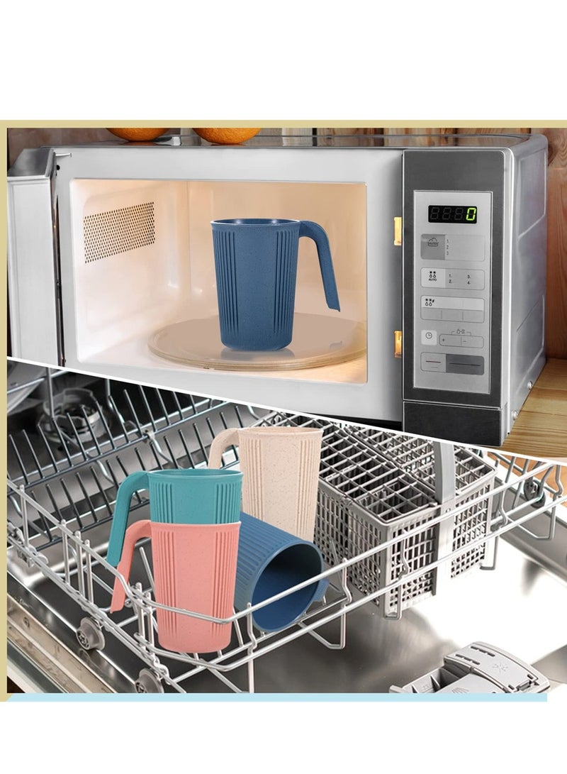 Excefore Reusable Plastic Cup, Unbreakable Wheat Drinking Cup, Coffee Mugs with Handles, Eco Friendly Healthy Multi color Set of 4, Great for Kids Children and Adults, Dishwasher and Microwave Safe - Image 2