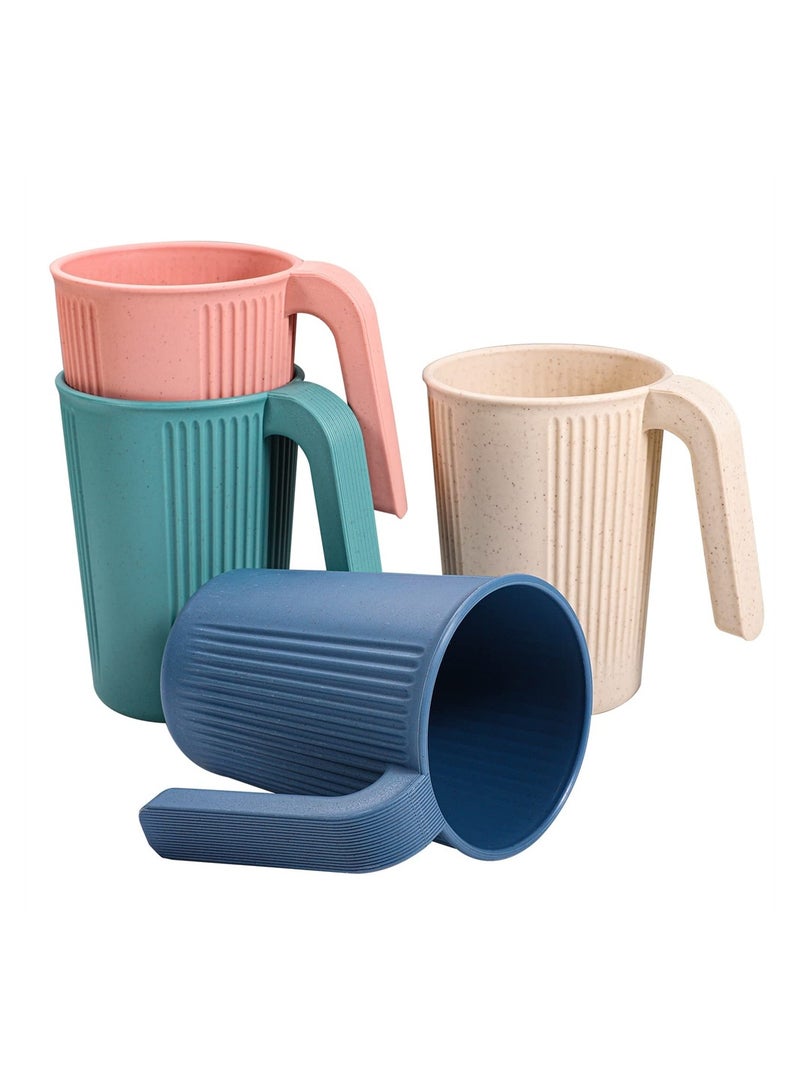 Excefore Reusable Plastic Cup, Unbreakable Wheat Drinking Cup, Coffee Mugs with Handles, Eco Friendly Healthy Multi color Set of 4, Great for Kids Children and Adults, Dishwasher and Microwave Safe - Image 1