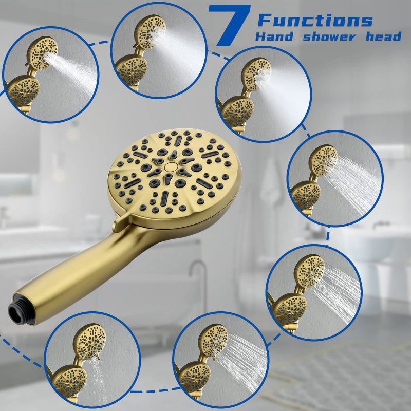 DIFEINI Dual Shower Faucet Set with Tub Spout Tub and Shower Faucet Set Complete Dual Shower Head and Handheld Combo Shower System with Tub Spout Tub and Shower Trim Kit Brushed Gold - Image 4