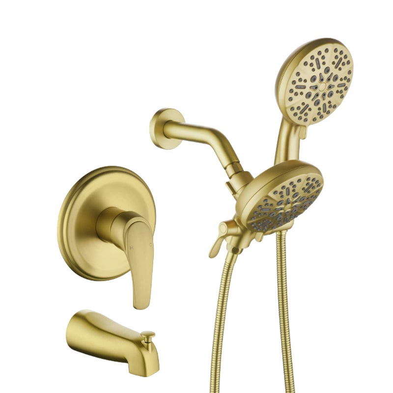 DIFEINI Dual Shower Faucet Set with Tub Spout Tub and Shower Faucet Set Complete Dual Shower Head and Handheld Combo Shower System with Tub Spout Tub and Shower Trim Kit Brushed Gold - Image 1