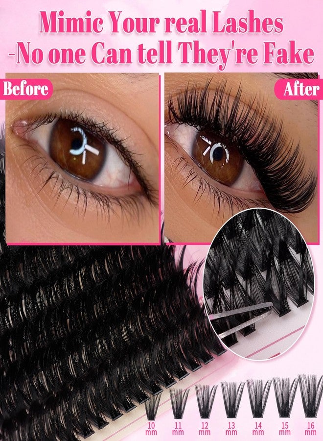 CMAYOME Natural Lash Clusters Kit 666Pcs, DIY Individual Eyelashes Volume Fluffy Lash Extension Set with Bond & Seal, Remover, Tweezers & Brush, D Curl 50D 60D 80D 100D Mixed 10-16mm - Image 2