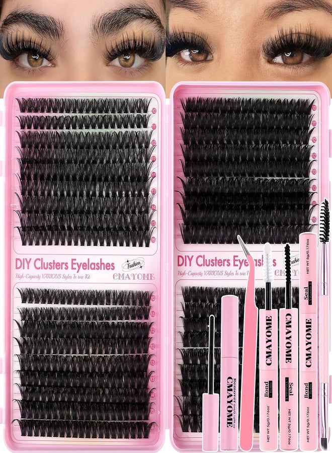 CMAYOME Natural Lash Clusters Kit 666Pcs, DIY Individual Eyelashes Volume Fluffy Lash Extension Set with Bond & Seal, Remover, Tweezers & Brush, D Curl 50D 60D 80D 100D Mixed 10-16mm - Image 1