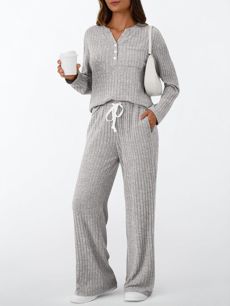 LILLUSORY Womens 2 Piece Lounge Sets Matching Airport Travel Outfits 2026 Spring Clothing Fall Pajamas Sweat Suits Pockets GreyApricot L - Image 2