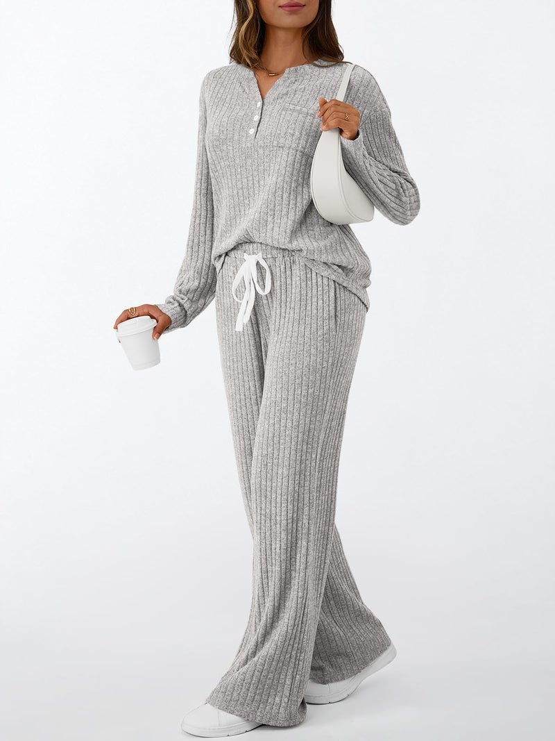 LILLUSORY Womens 2 Piece Lounge Sets Matching Airport Travel Outfits 2026 Spring Clothing Fall Pajamas Sweat Suits Pockets GreyApricot L - Image 3