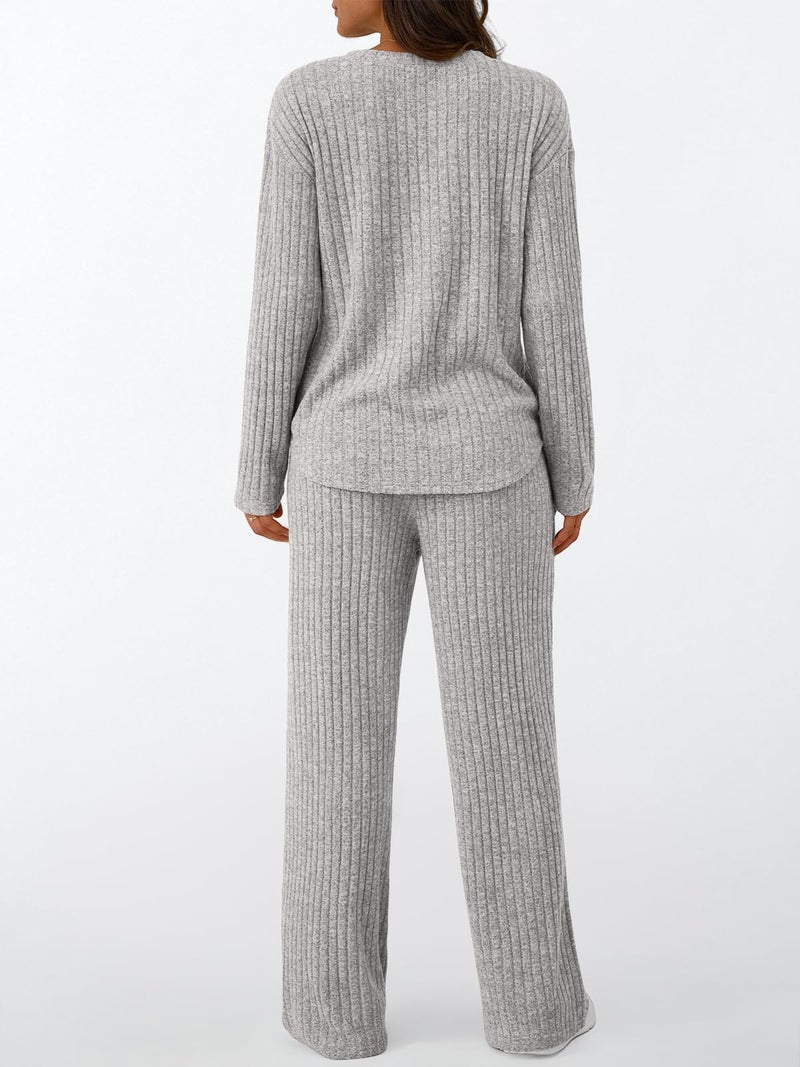 LILLUSORY Womens 2 Piece Lounge Sets Matching Airport Travel Outfits 2026 Spring Clothing Fall Pajamas Sweat Suits Pockets GreyApricot L - Image 4