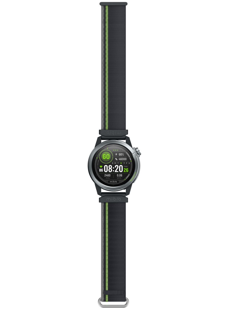 ميبرو ساعة ميبرو GS Active 2 رمادي غامق – شاشة AMOLED 1.32 بوصة، GPS مزدوج، مقاومة للماء 5ATM، دعم مكالمات بلوتوث، أكثر من 150 وضع رياضي، خطط تدريب للجري، مراقبة الصحة، 15 يوم استخدام - Image 2