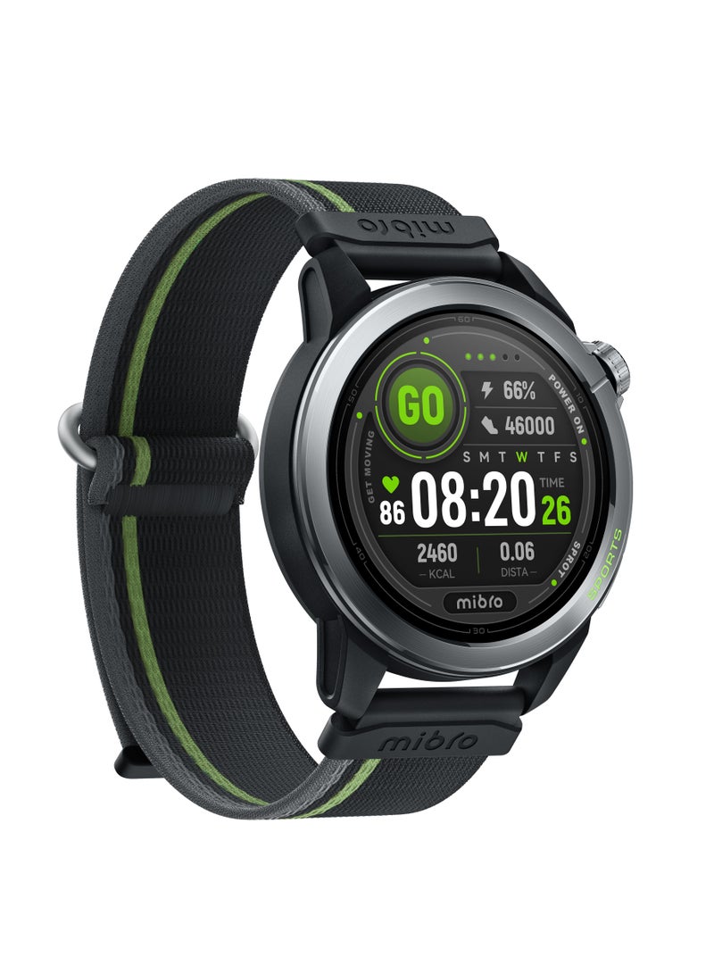 ميبرو ساعة ميبرو GS Active 2 رمادي غامق – شاشة AMOLED 1.32 بوصة، GPS مزدوج، مقاومة للماء 5ATM، دعم مكالمات بلوتوث، أكثر من 150 وضع رياضي، خطط تدريب للجري، مراقبة الصحة، 15 يوم استخدام - Image 5