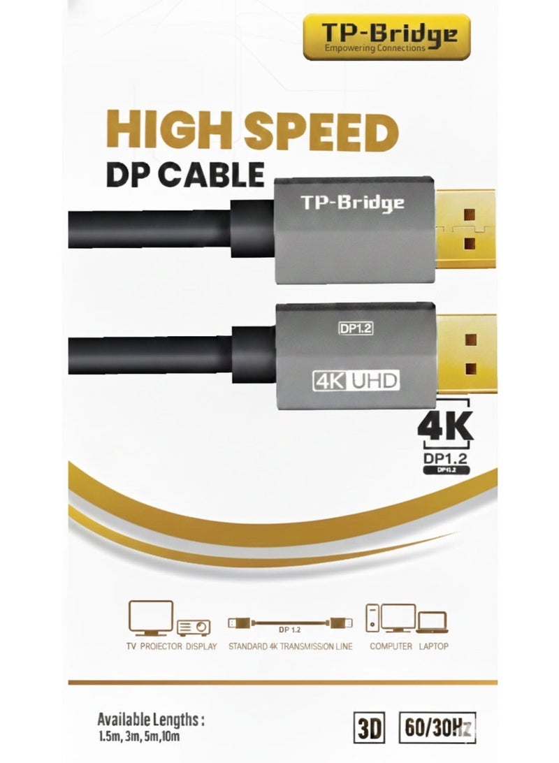 TP-Bridge DisplayPort 4K Cable 5 Meter Ultra Durable Gold Plated Connectors for Seamless UHD Video and Audio Transmission. Superior Shielding, High Speed Performance, and Rugged Flexibility for Gaming, Professional Displays, and Workstation Setups. - Image 2