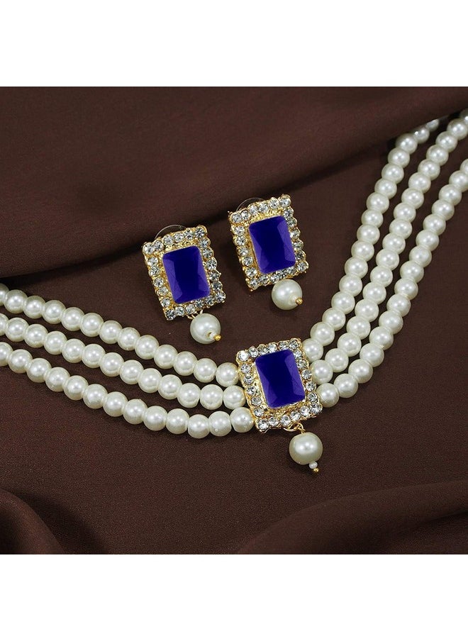 I Jewels I Jewels Gold Plated Traditional Stone Pearl Choker Necklace Jewellery Set For Women/Girls (ML237Bl)  - Image 2