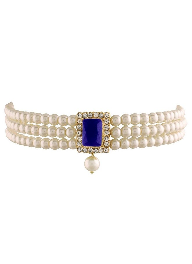 I Jewels I Jewels Gold Plated Traditional Stone Pearl Choker Necklace Jewellery Set For Women/Girls (ML237Bl)  - Image 5