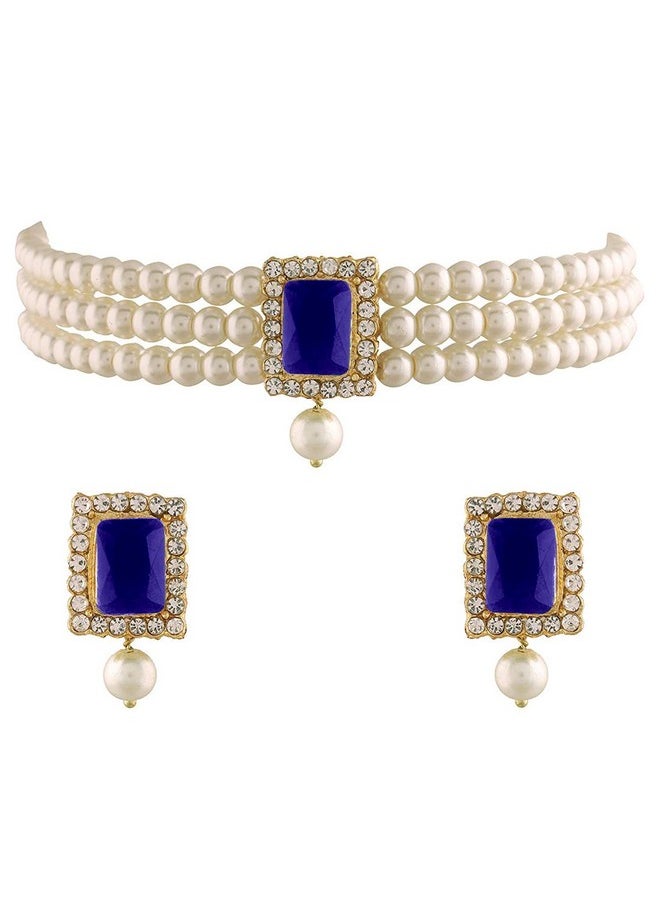 I Jewels I Jewels Gold Plated Traditional Stone Pearl Choker Necklace Jewellery Set For Women/Girls (ML237Bl)  - Image 1