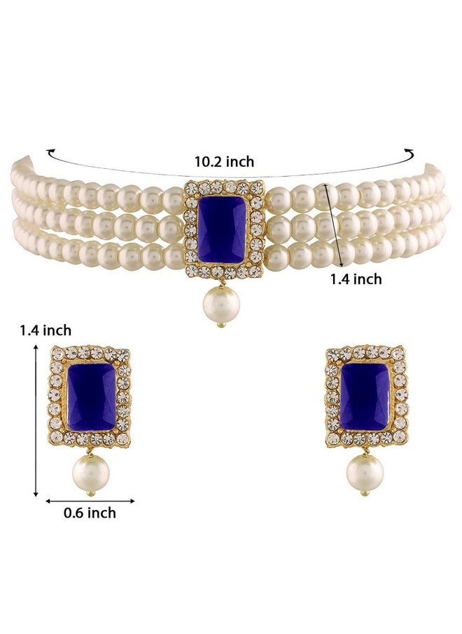 I Jewels I Jewels Gold Plated Traditional Stone Pearl Choker Necklace Jewellery Set For Women/Girls (ML237Bl)  - Image 4