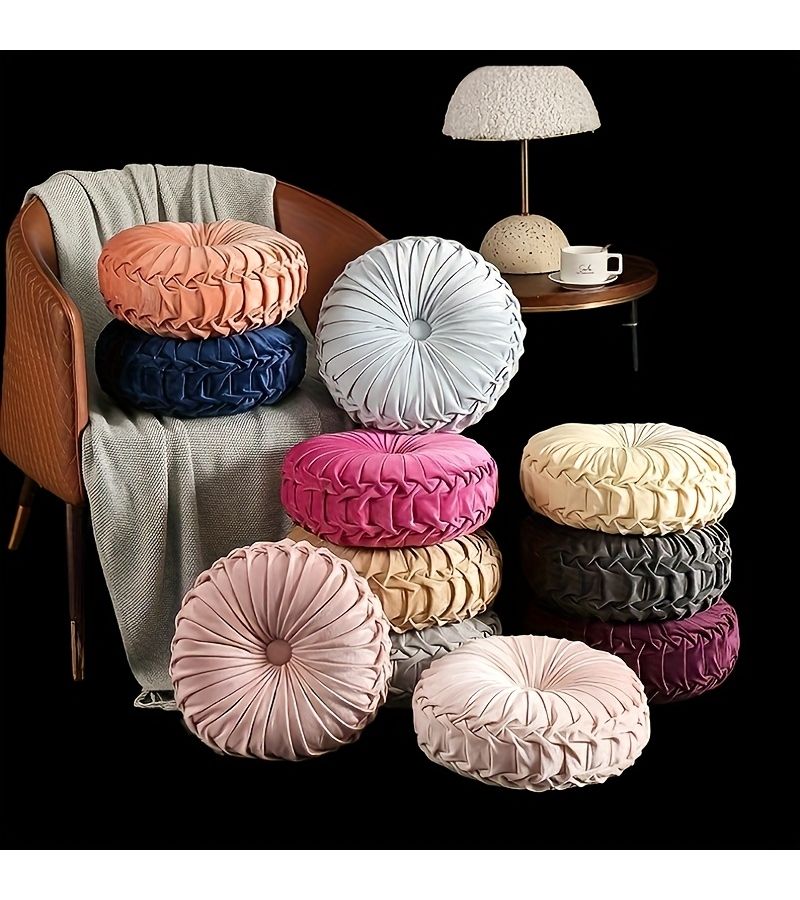 1pc Red 13.78inch Round Velvet Throw Pillow Cushion for Sofa Living Room Bed Car - Image 1