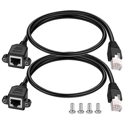 iGreely Ethernet Extender 2Pack RJ45 Male to Female Screw Panel Mount Cat6/Cat5e/Cat5 Ethernet LAN Network Extension Cable 2ft/60cm CAT6 - Image 1