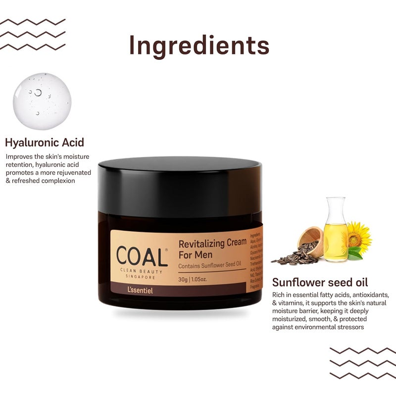 COAL CLEAN BEAUTY COAL Clean Beauty Revitalizing Cream For Men with Hyaluronic Acid  Sunflower Seed Oil  Moisturizes  Nourishes Skin  Men  All Skin Types  30g - Image 3