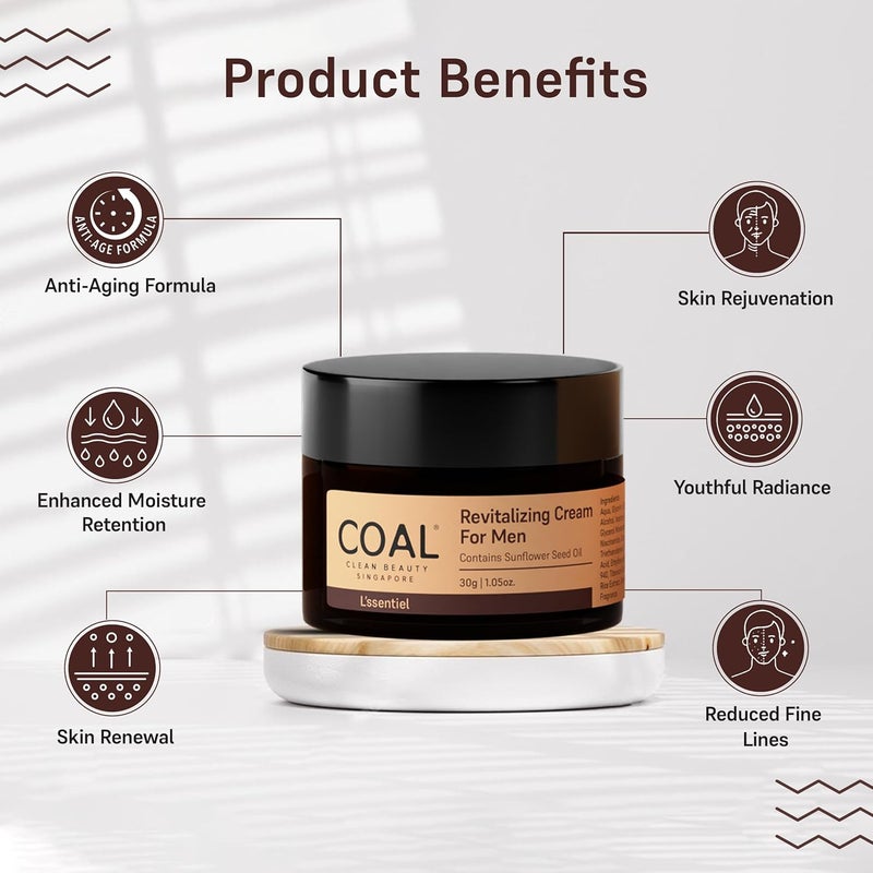 COAL CLEAN BEAUTY COAL Clean Beauty Revitalizing Cream For Men with Hyaluronic Acid  Sunflower Seed Oil  Moisturizes  Nourishes Skin  Men  All Skin Types  30g - Image 4