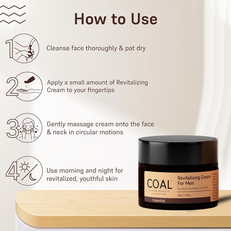 COAL CLEAN BEAUTY COAL Clean Beauty Revitalizing Cream For Men with Hyaluronic Acid  Sunflower Seed Oil  Moisturizes  Nourishes Skin  Men  All Skin Types  30g - Image 5