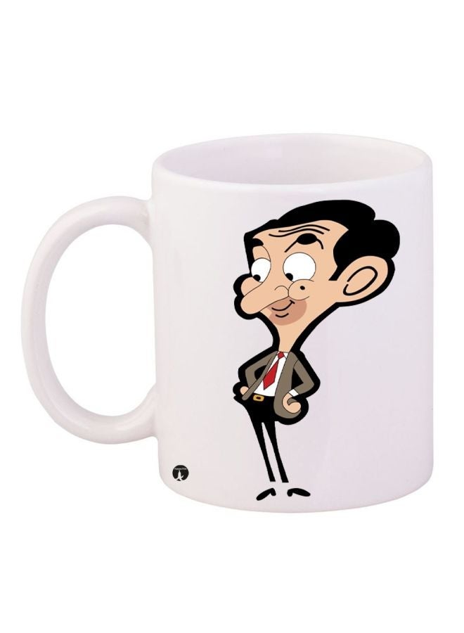 RYN Mr Bean Cartoon Printed Ceramic Coffee Mug White/Black/Beige 11ounce